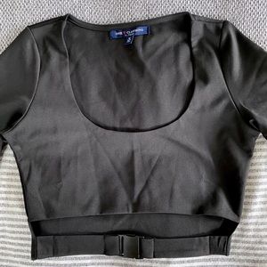 Long-Sleeve Buckled Crop Top
